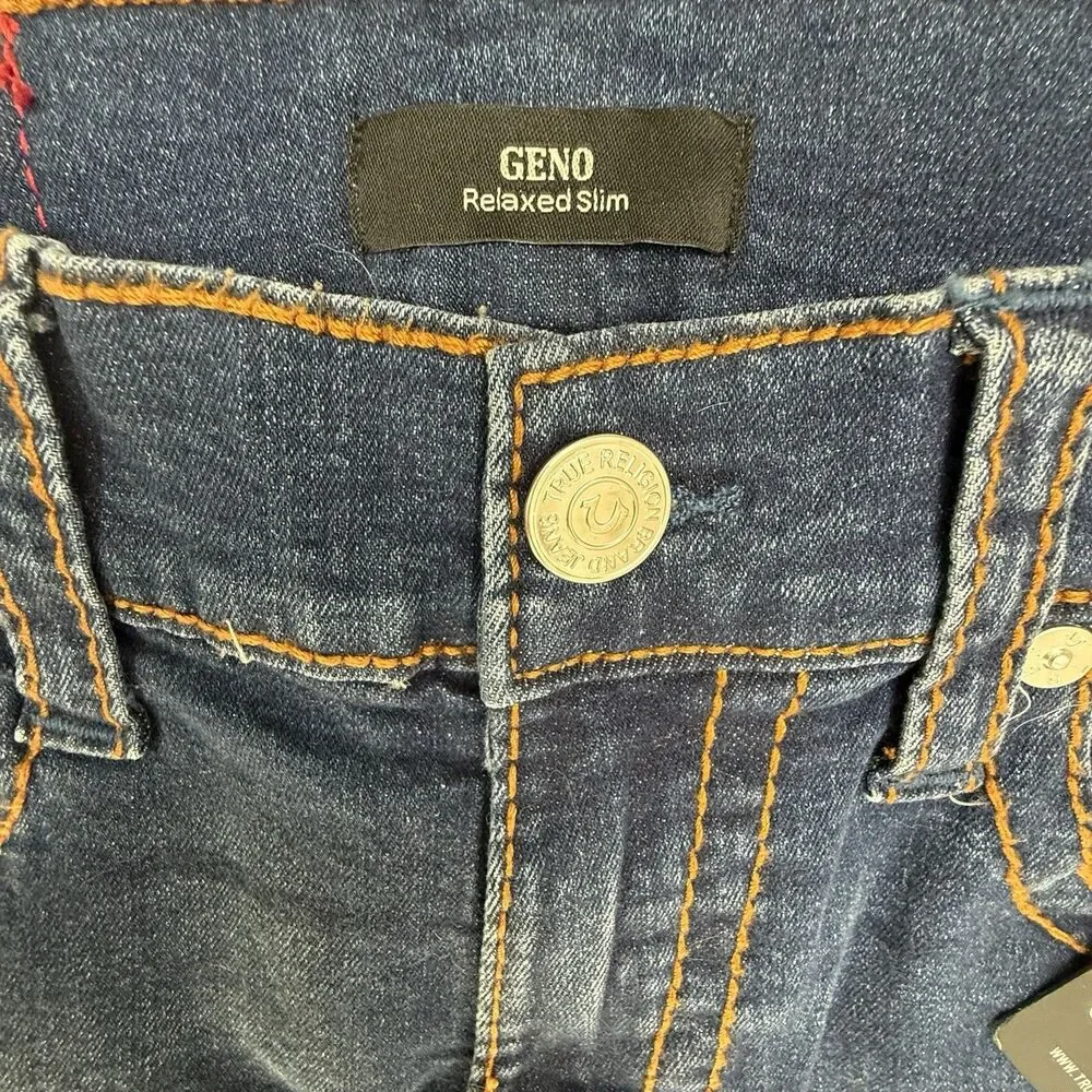 True Religion NEW Geno Big T Flap Slim Jean Men 29 Dark Roper Wash $199 Stretch